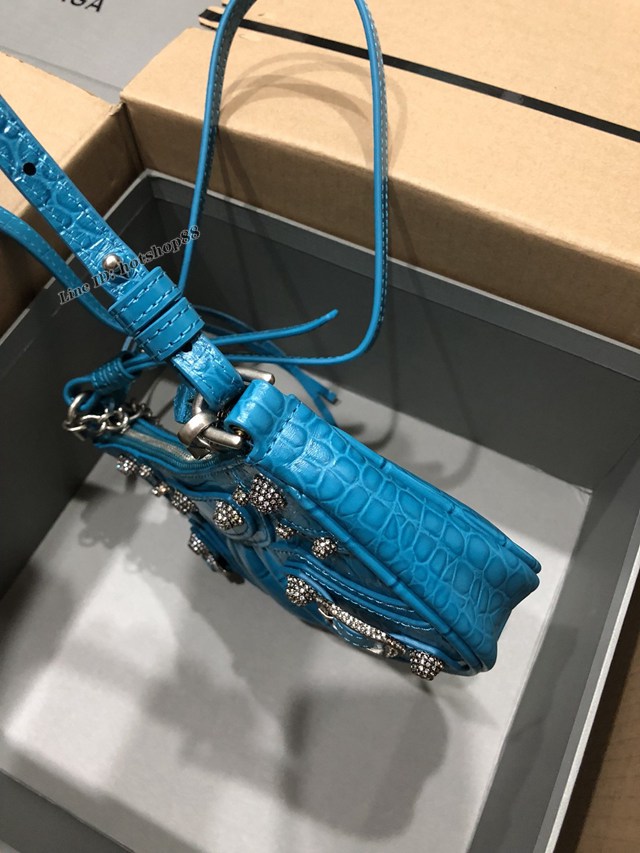 Balenciaga專櫃爆款機車包系列迷你鱷魚紋蘭色帶鑽扣肩背女包 巴黎世家Le Cagole半月牙腋下包餃子包 fyj1946